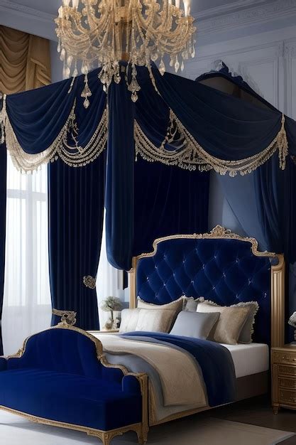 Premium AI Image | luxury bedroom with blue velvet upholstered ...