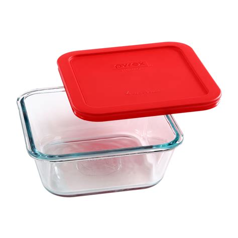 Storage Plus 4 Cup Square Glass Food Storage Container With Red Lid Pyrex