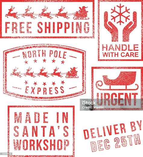 North Pole Santas Christmas Rubber Stamps Stock Illustration - Download ...