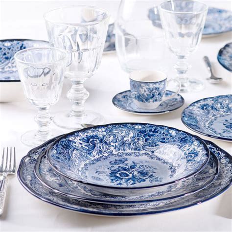 Servizio Di Piatti Old England Blu Coperti In Ceramica Chic