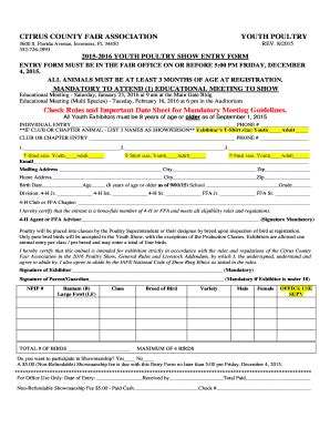 Fillable Online Youth Poultry Entry Form Citrus County Fair