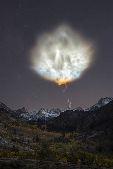 SpaceX rocket exhaust plume, Sierra Nevada, California, USA by Brandon Yoshizawa : r/space