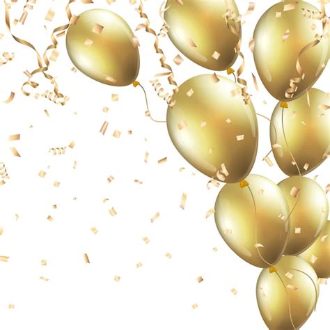 Feestelijke Achtergrond Met Gouden Ballonnen En Confetti Premium Vector