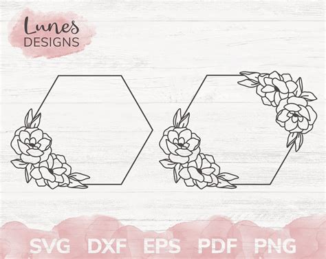 Hexagon Frame With Peony Svg Wildflower Svg Floral Wreath Etsy