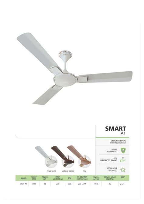 3 Pearl White Photonics Smart A1 BLDC Ceiling Fan Sweep Size 1200mm