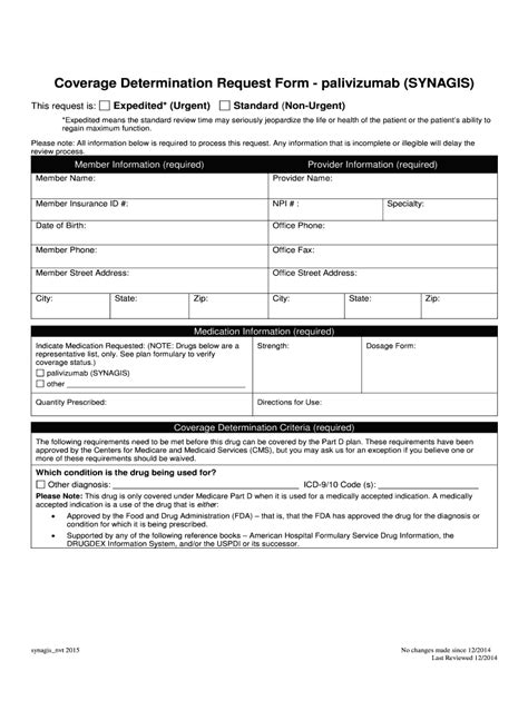 Fillable Online Coverage Determination Request Form Palivizumab