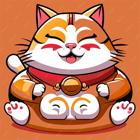 Premium Vector Fat Japanese Cat Maneki Neko Hand Drawn Cartoon