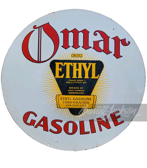 S Omar Gasoline With Ethyl Porcelain Sign