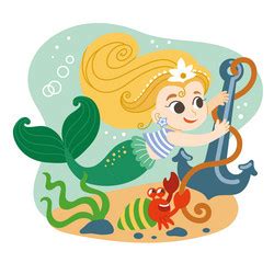 Cute Cartoon Blonde Haired Mermaid With A Dolphin Vector Image