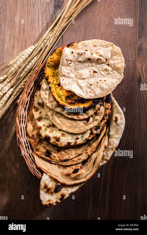 Assorted Indian Bread Basket Includes Chapati Tandoori Roti Or Naan