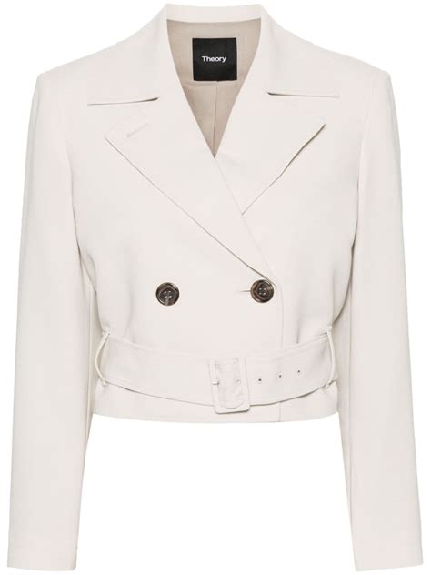 Theory Double Breasted Cropped Trench Coat Farfetch