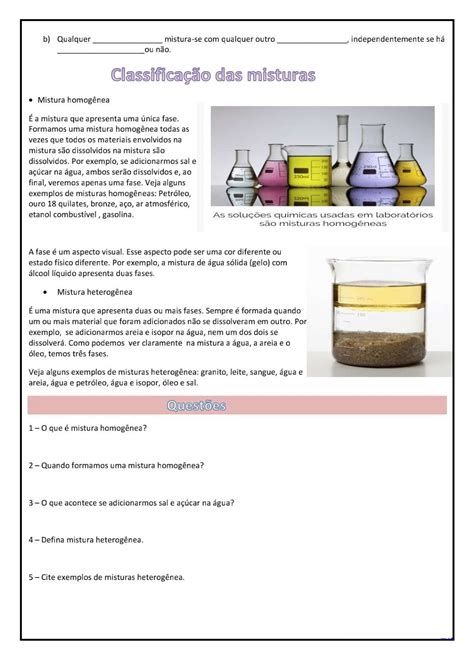 Atividades Separação De Misturas 4 Ano