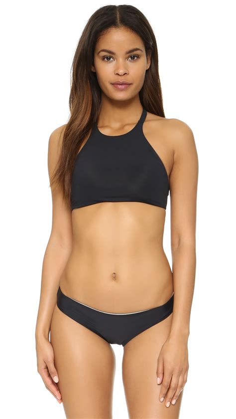 Lyst Basta Surf Popoyo Reversible High Neck Bikini Top In Metallic