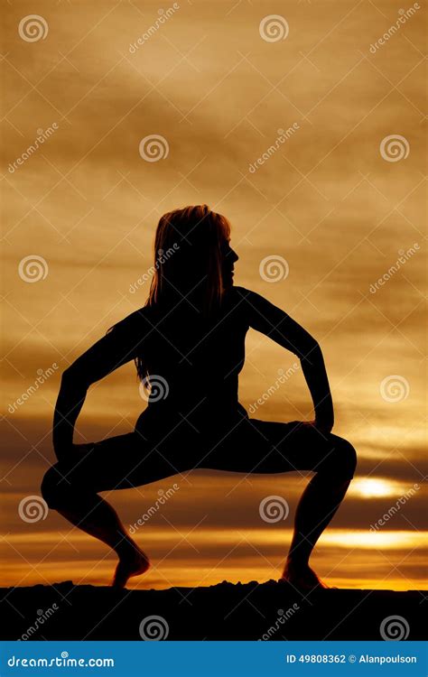 Silhouette Woman Squat Stock Photo Image Of Background 49808362