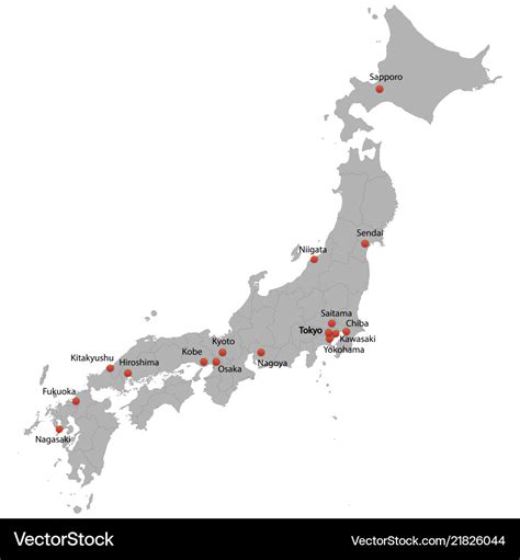 Detailed Map Japan Royalty Free Vector Image Vectorstock