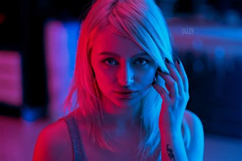 Pierced Nose Depth Of Field Women Piercing Face Neon Painted