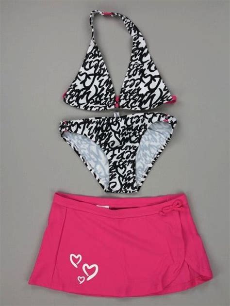 Losan Meisjes Bikini Set 3 Delig Zwart Wit Met Roze Rokje Maat 164