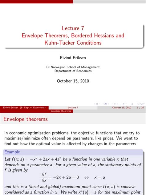 envelope theorem | Mathematical Optimization | Maxima And Minima