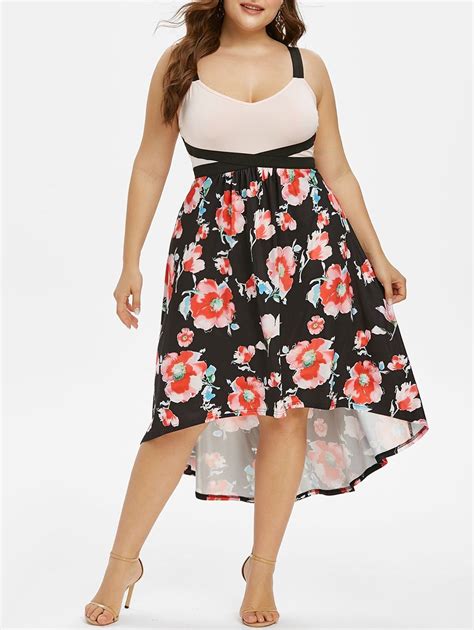 Floral Print High Low Midi Dress For Plus Size Women