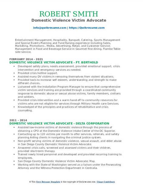 Domestic Violence Victim Advocate Resume Samples Qwikresume