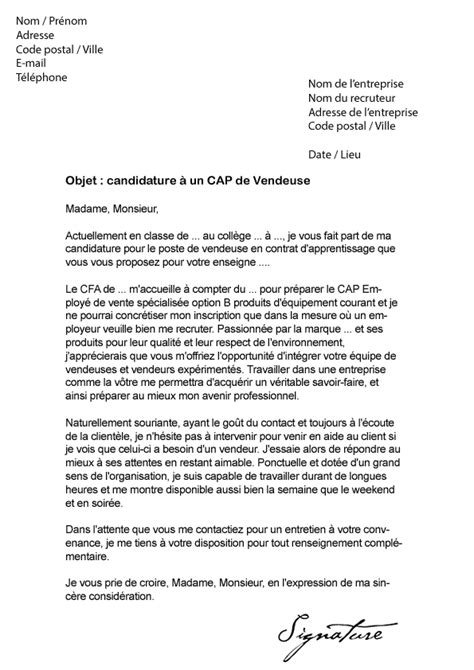 Lettre De Motivation Cap Vente Vendeuse Mod Le De Lettre