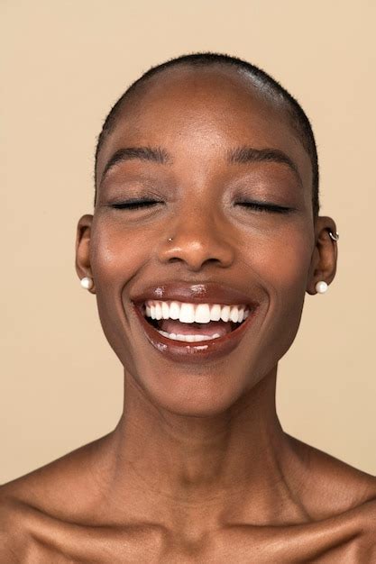 Premium Photo Happy Nude Black Woman Against A Beige Background