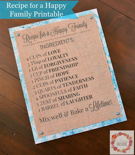 "Recipe for a Happy Family" Printable | A Glimpse Inside