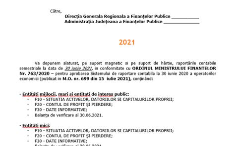 Adresă depunere înaintare bilanț raportare contabilă la 30 06 2021