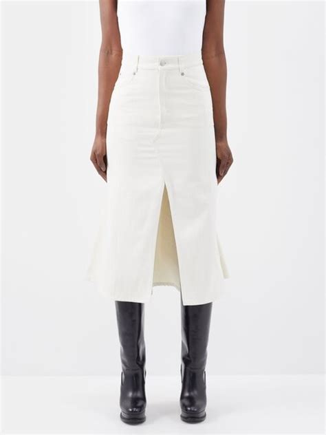 Alexander Mcqueen Slit Front Flared Denim Midi Skirt Shopstyle