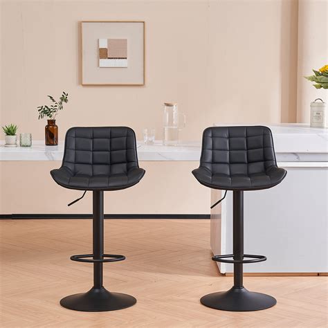 YOUTASTE Black Bar Stool Set Of 2 PU Leather Upholstered Counter Height