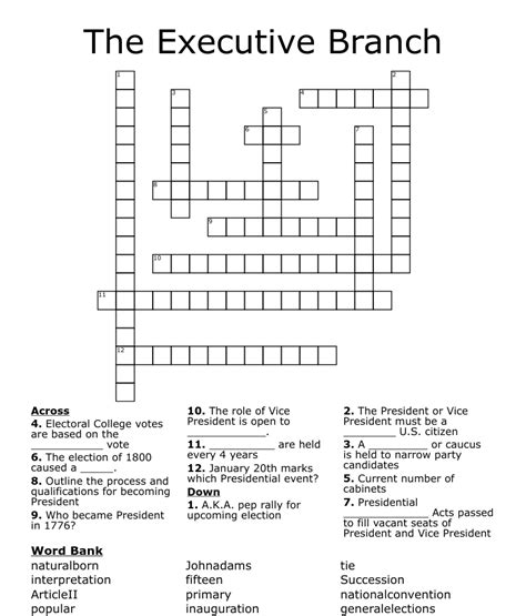 The Executive Branch Crossword Wordmint