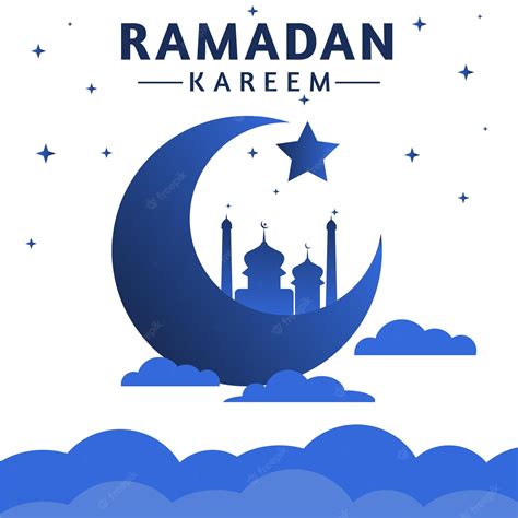 Plantilla De Vector De Ramadán Kareem Con Media Luna Mezquita Nube Y