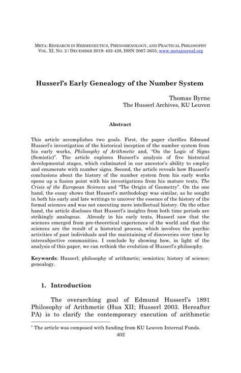 (PDF) Husserl's Early Genealogy of the Number System and Arithmetic