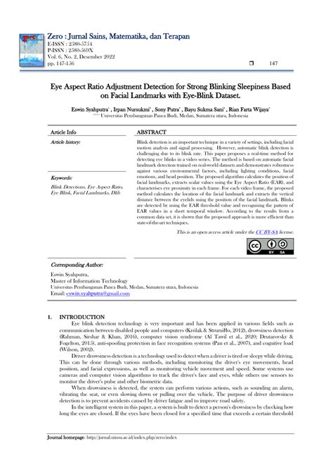 Pdf Eye Aspect Ratio Adjustment Detection For Strong Blinking