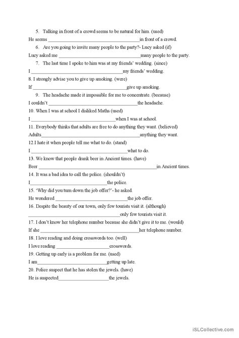 Sentence Transformation General Gram English Esl Worksheets Pdf And Doc