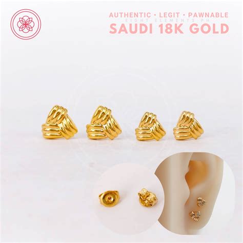 Cod Pawnable K Earrings Legit Original Pure Saudi Gold Three Leaf