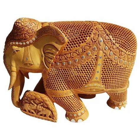 Wooden Undercut Work Sculpture Shrinath Art Gallery Wooden Elephant