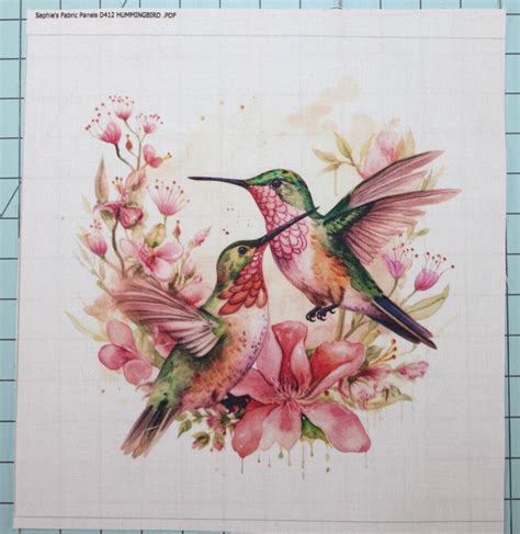 Hummingbirds 100 Cotton Fabric Panel Square Small Quilting Sewing