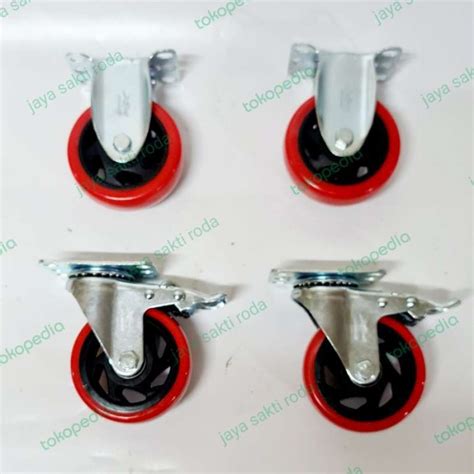 promo roda   pu merah ball bearing putarrem mati beban roda