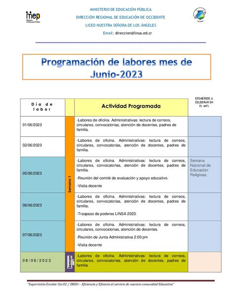 Calaméo Programación De Labores Mes De Junio 2023