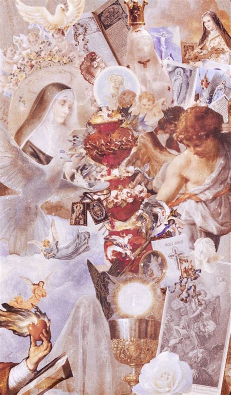 An Artistic Painting With Angels And Flowers In The Background