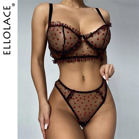 Jual Preorder Ellolace Lingerie Seksi Set Pakaian Dalam Polka Dot Renda