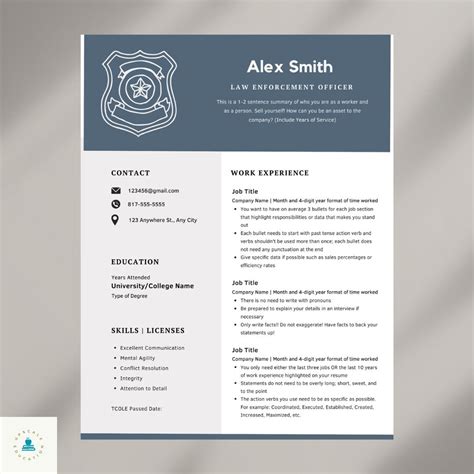 Law Enforcement Resume Template Etsy