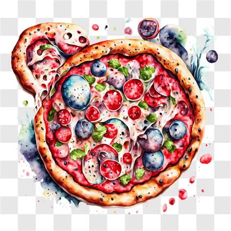 Baixe Pizza Colorida Mirtilos Tomates E Azeitonas Em Um Fundo