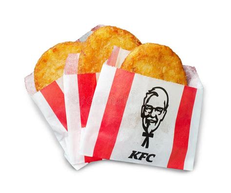 Kfc`s Potatoes Crispy Hash Browns In Package Isolated On White