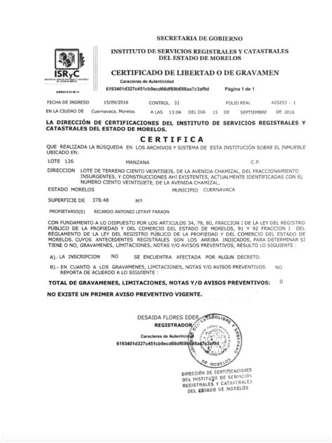 Certificado De Libertad O Gravamen Tr Mites En Morelos