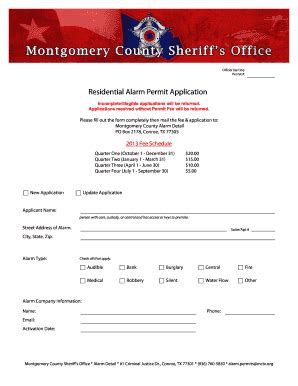 Tx Residential Alarm Permit Application Montgomery County Fill And