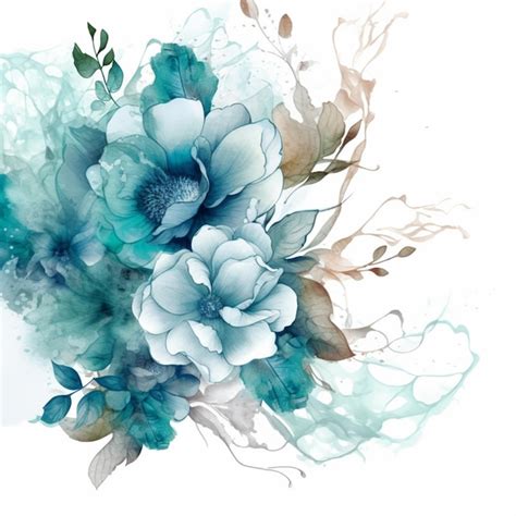 Premium Ai Image A Watercolor Painting Of Blue Flowers With Leaves