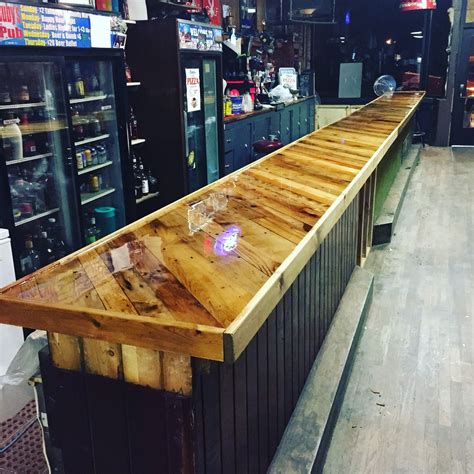 Bar top made from pallet boards and covered with epoxy Outdoor Kitchen Countertops, Outdoor ...