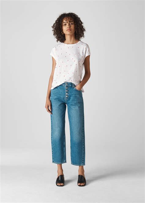 White/Multi Scattered Heart Print Minimal Tee | WHISTLES